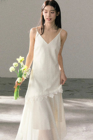Lace-Trimmed Irregular Hem Dress