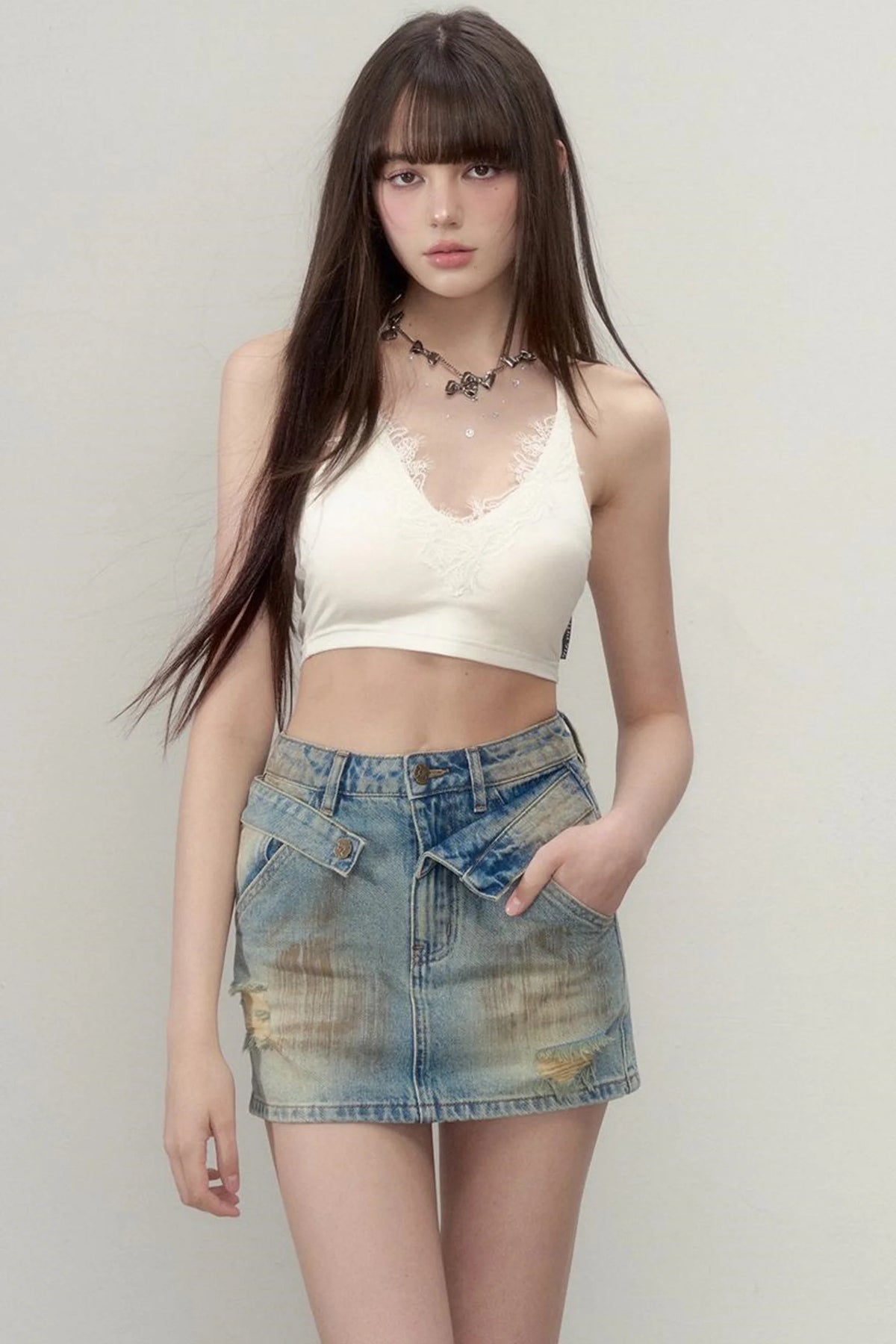 Lace-Trimmed Plunge Bra Top