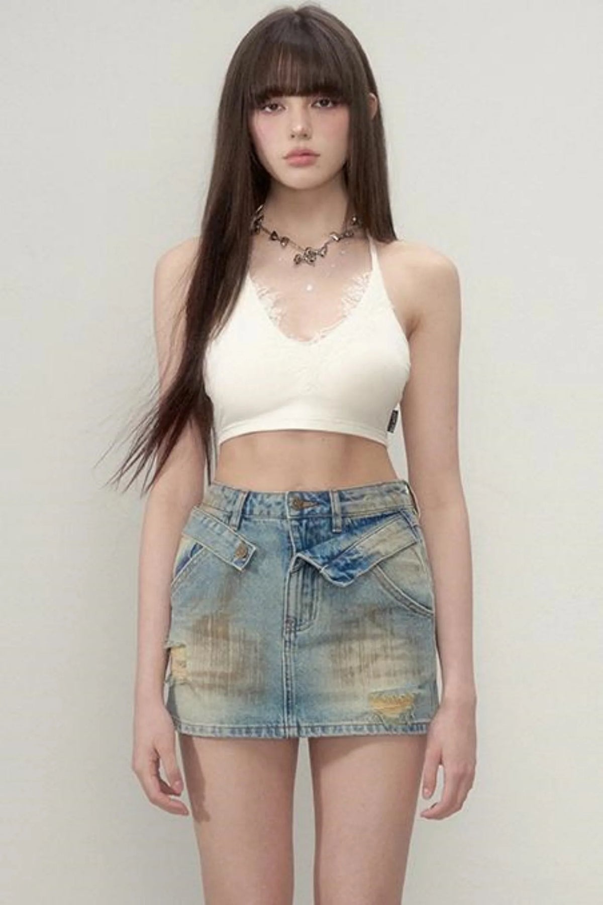Lace-Trimmed Plunge Bra Top