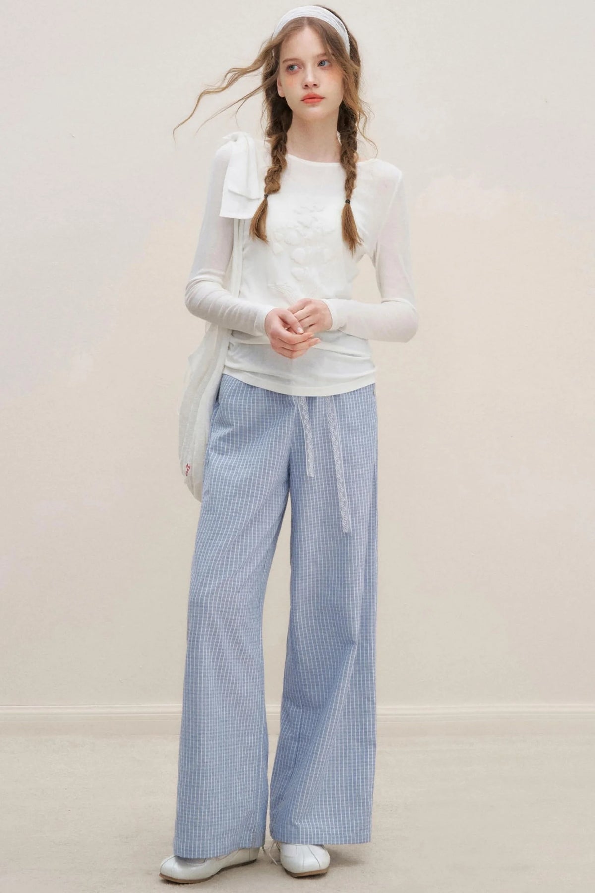 Lace-Trimmed Wide-Leg Trousers