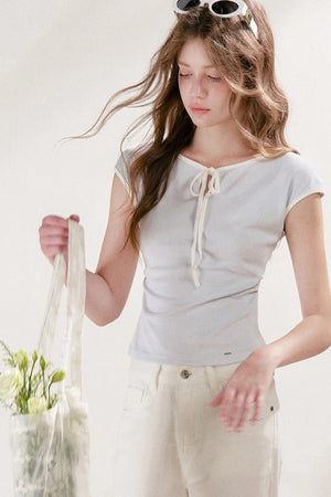 Lace-Up Bow Hollow Out Short Sleeve T-Shirt and Skirt Set
