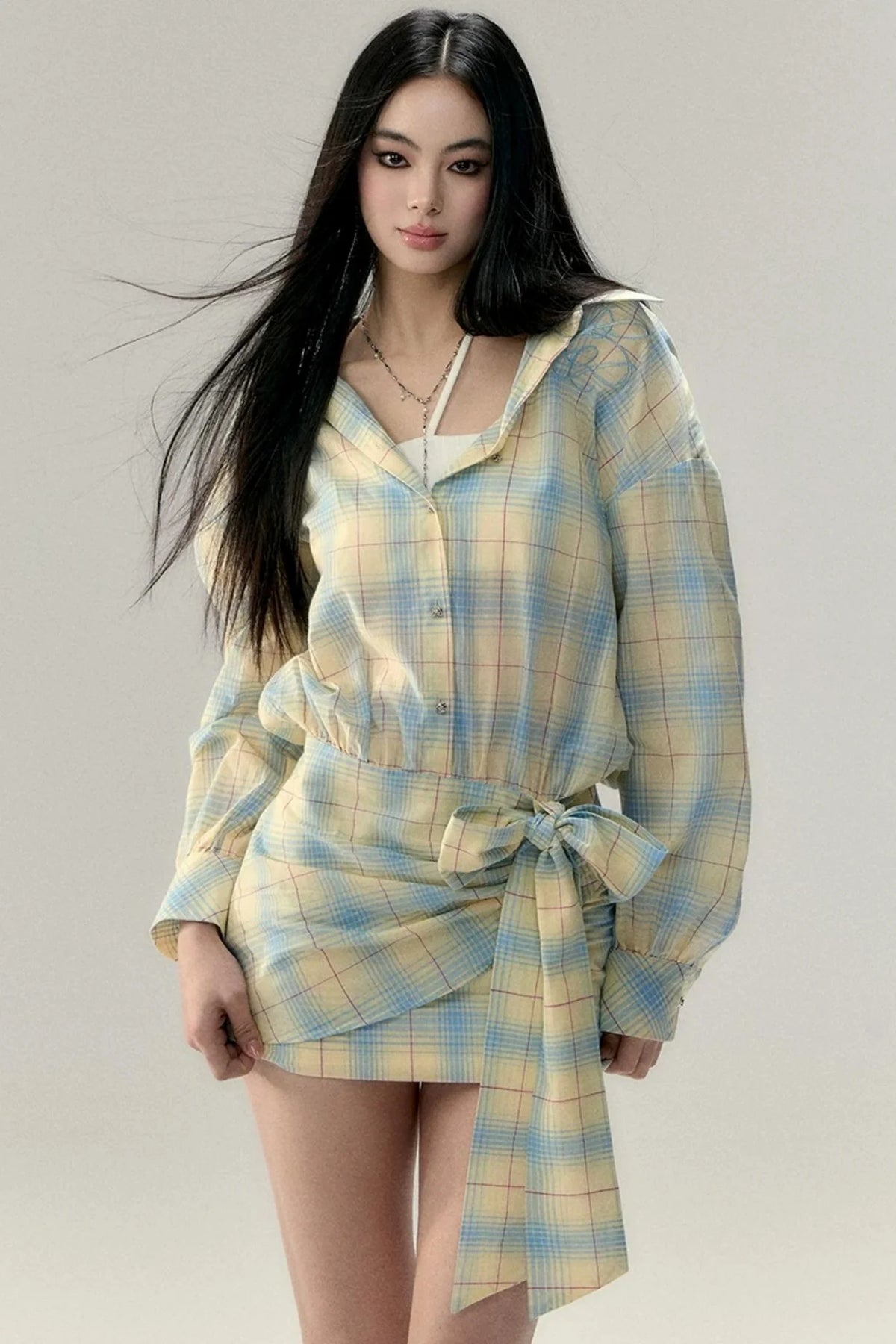 Lace-Up Bow Shirt Dress