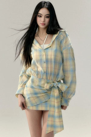 Lace-Up Bow Shirt Dress