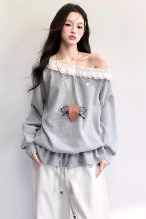 Lace-Up Drawstring Sweatshirt