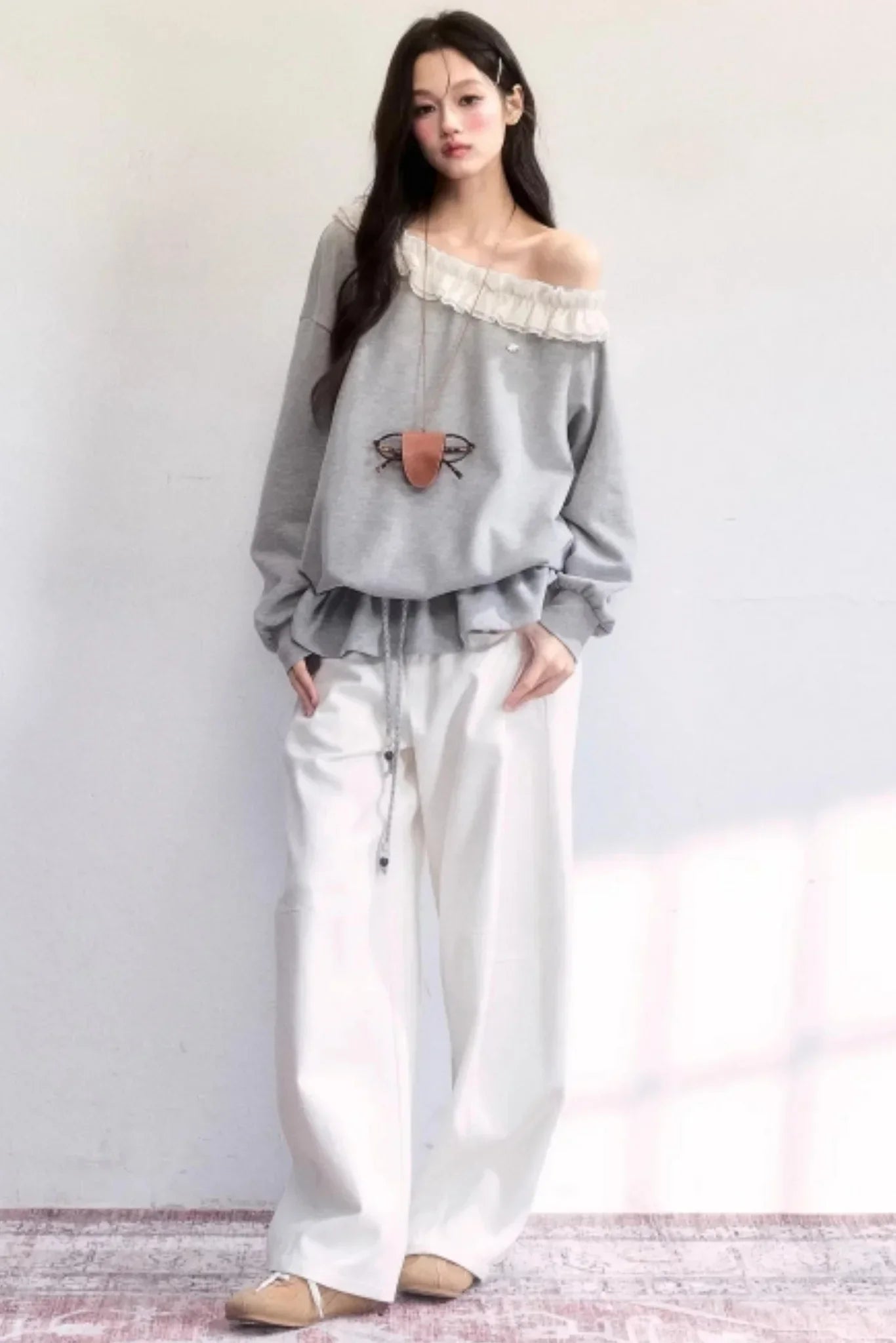 Lace-Up Drawstring Sweatshirt