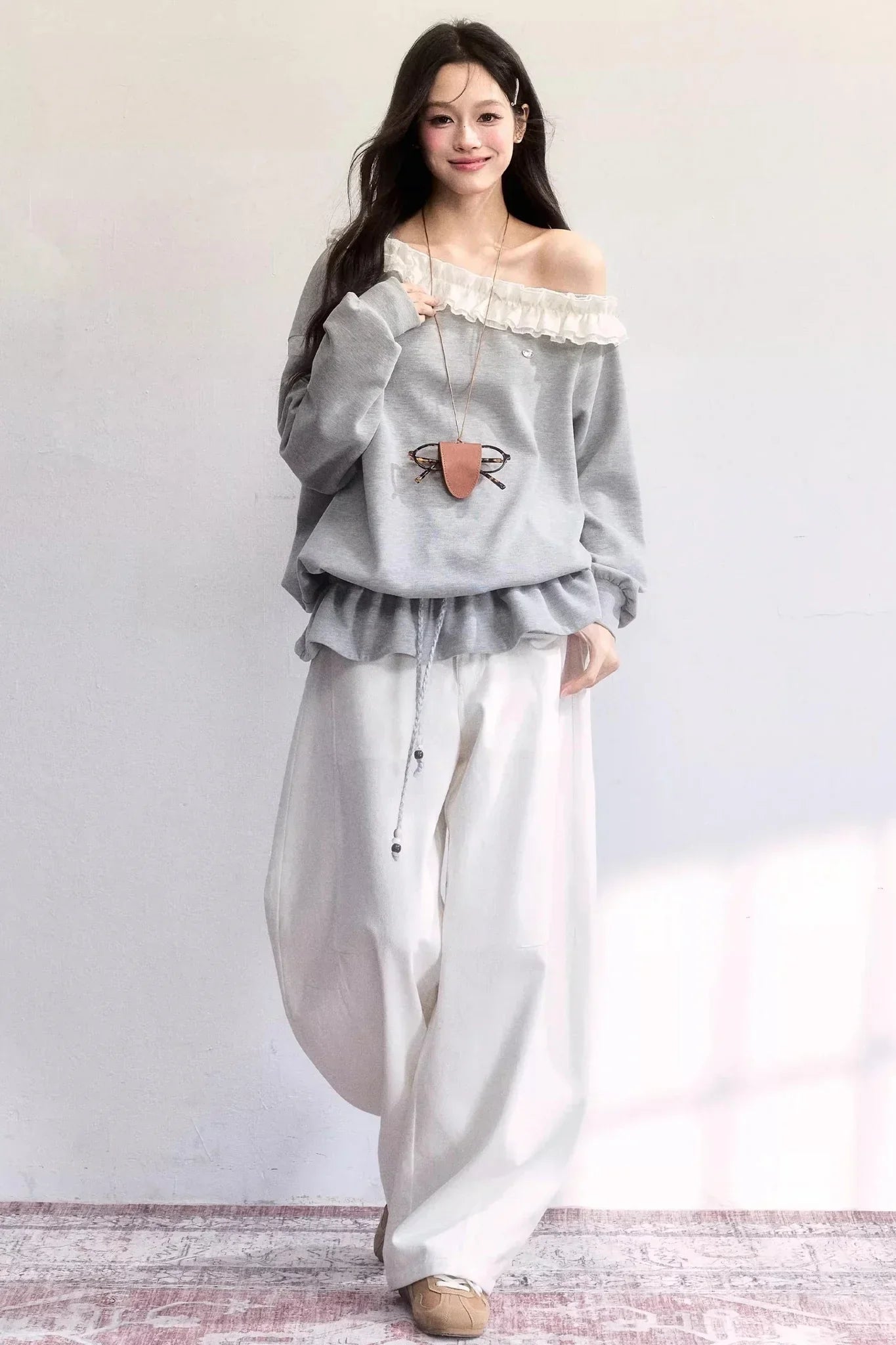 Lace-Up Drawstring Sweatshirt