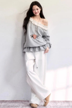 Lace-Up Drawstring Sweatshirt