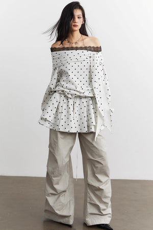Lace-Up Polka Dot Sweatshirt Set-Up