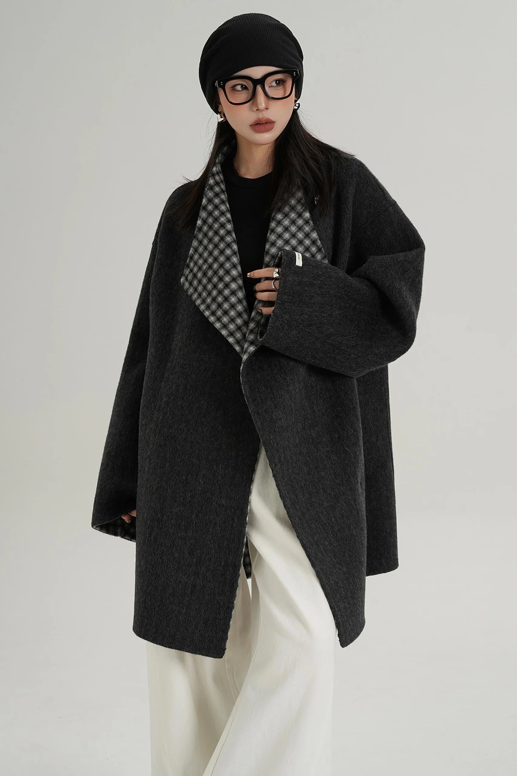 Lace-Up Reversible Wool Coat
