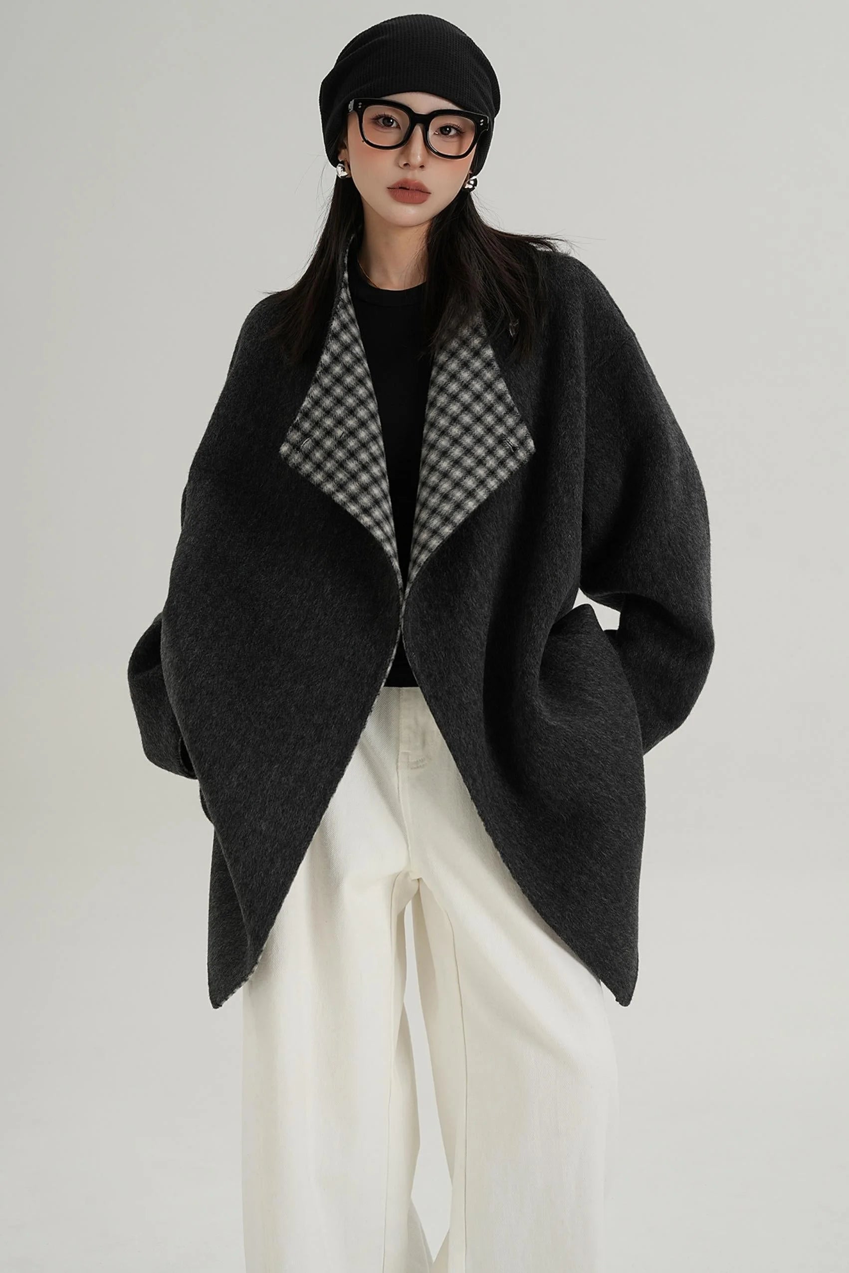 Lace-Up Reversible Wool Coat