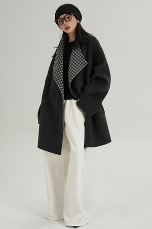 Lace-Up Reversible Wool Coat