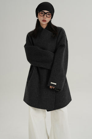 Lace-Up Reversible Wool Coat