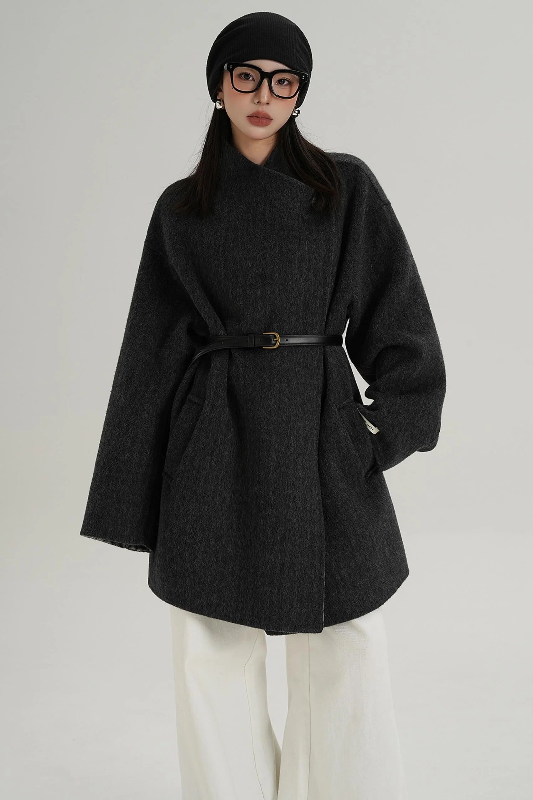 Lace-Up Reversible Wool Coat