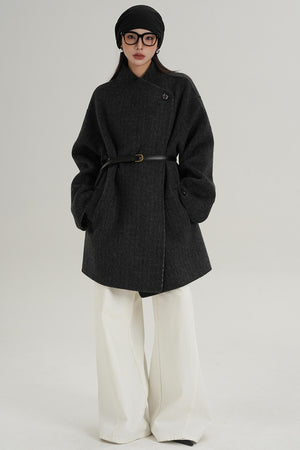 Lace-Up Reversible Wool Coat