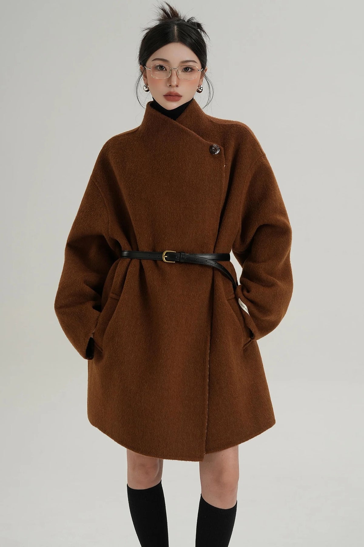 Lace-Up Reversible Wool Coat