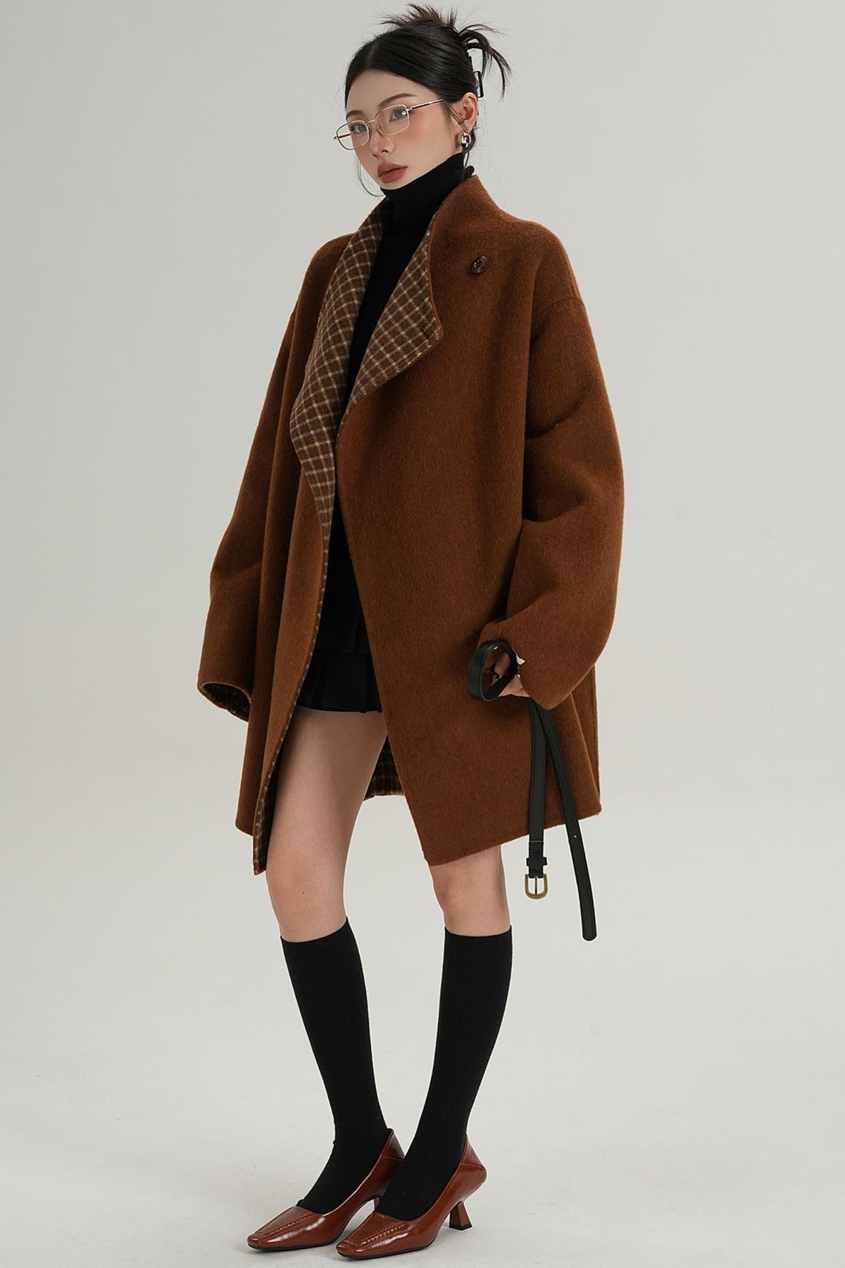 Lace-Up Reversible Wool Coat