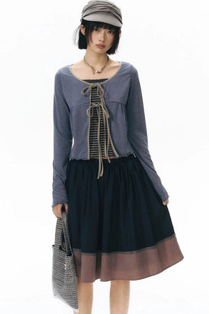 Lace-Up Ruffle Knit Cardigan