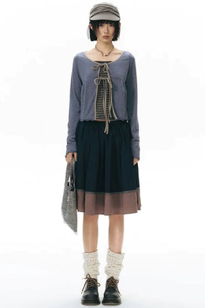 Lace-Up Ruffle Knit Cardigan