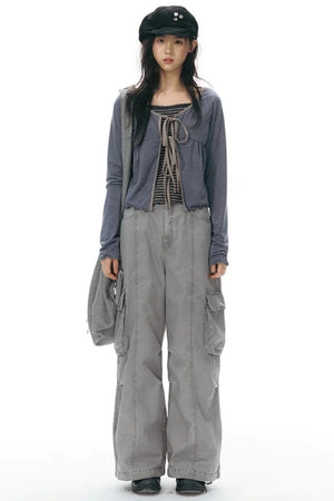 Lace-Up Ruffle Knit Cardigan