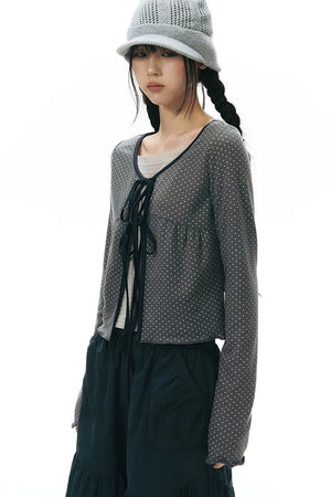 Lace-Up Ruffle Knit Cardigan