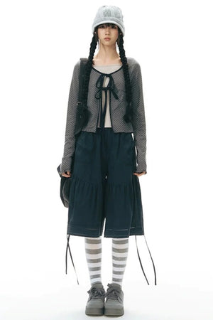 Lace-Up Ruffle Knit Cardigan