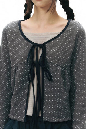 Lace-Up Ruffle Knit Cardigan