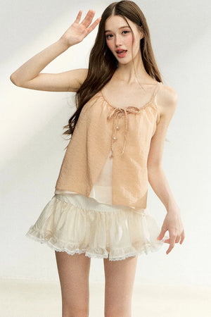 Lace-Up Sheer Cardigan Set-Up