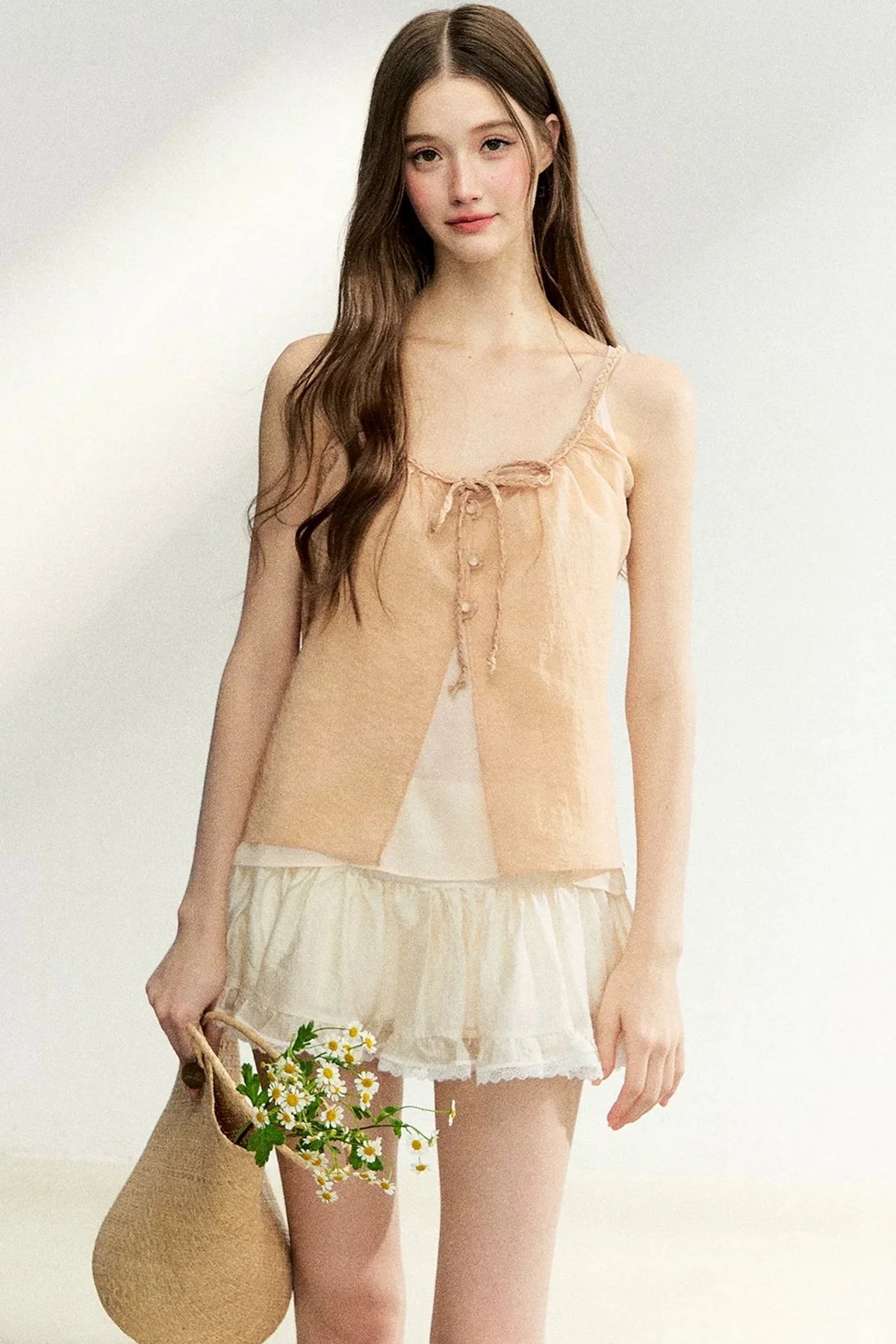 Lace-Up Sheer Cardigan Set-Up
