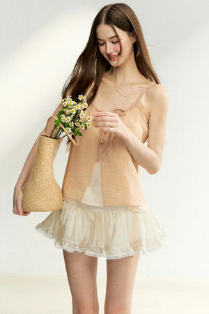 Lace-Up Sheer Cardigan Set-Up