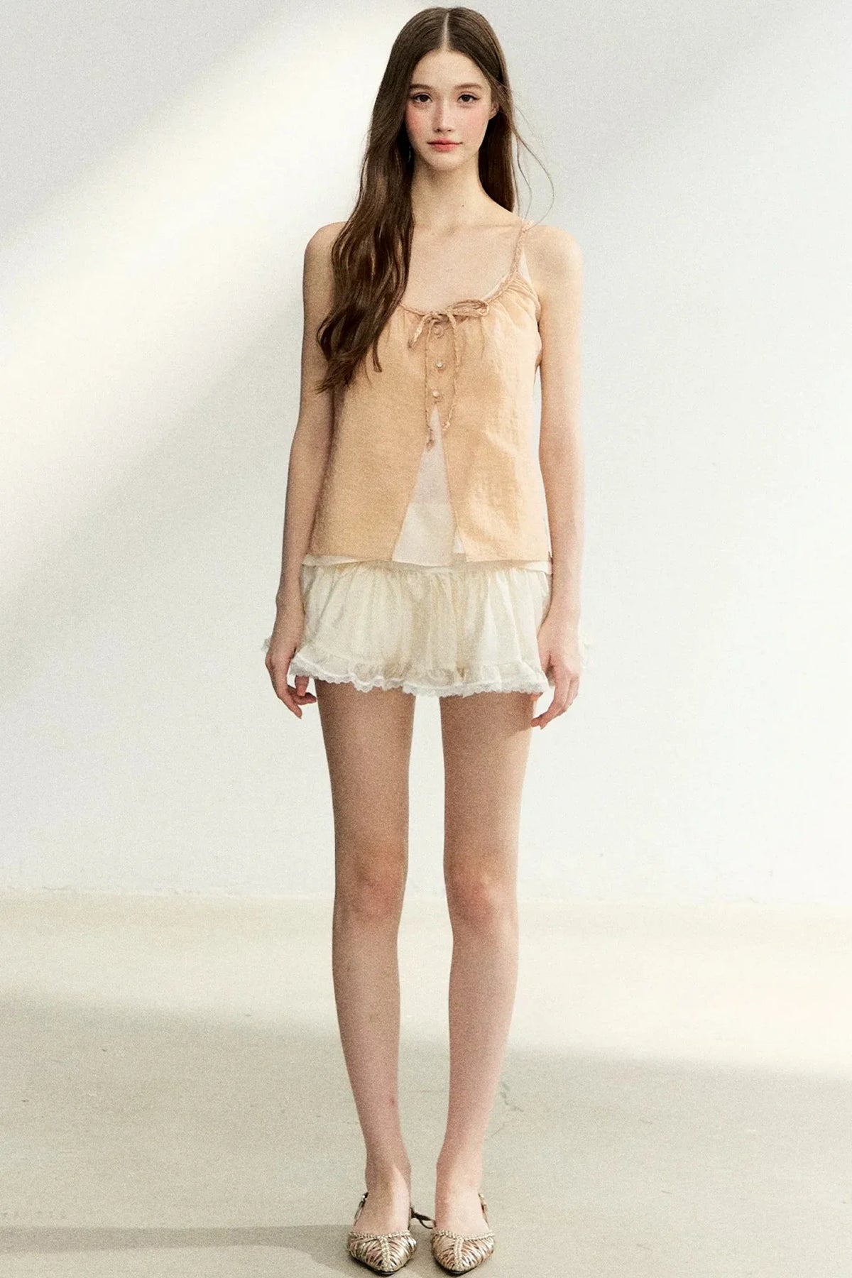 Lace-Up Sheer Cardigan Set-Up