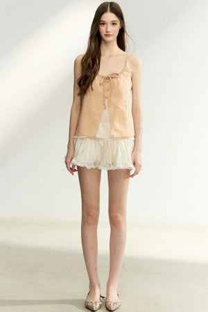 Lace-Up Sheer Cardigan Set-Up