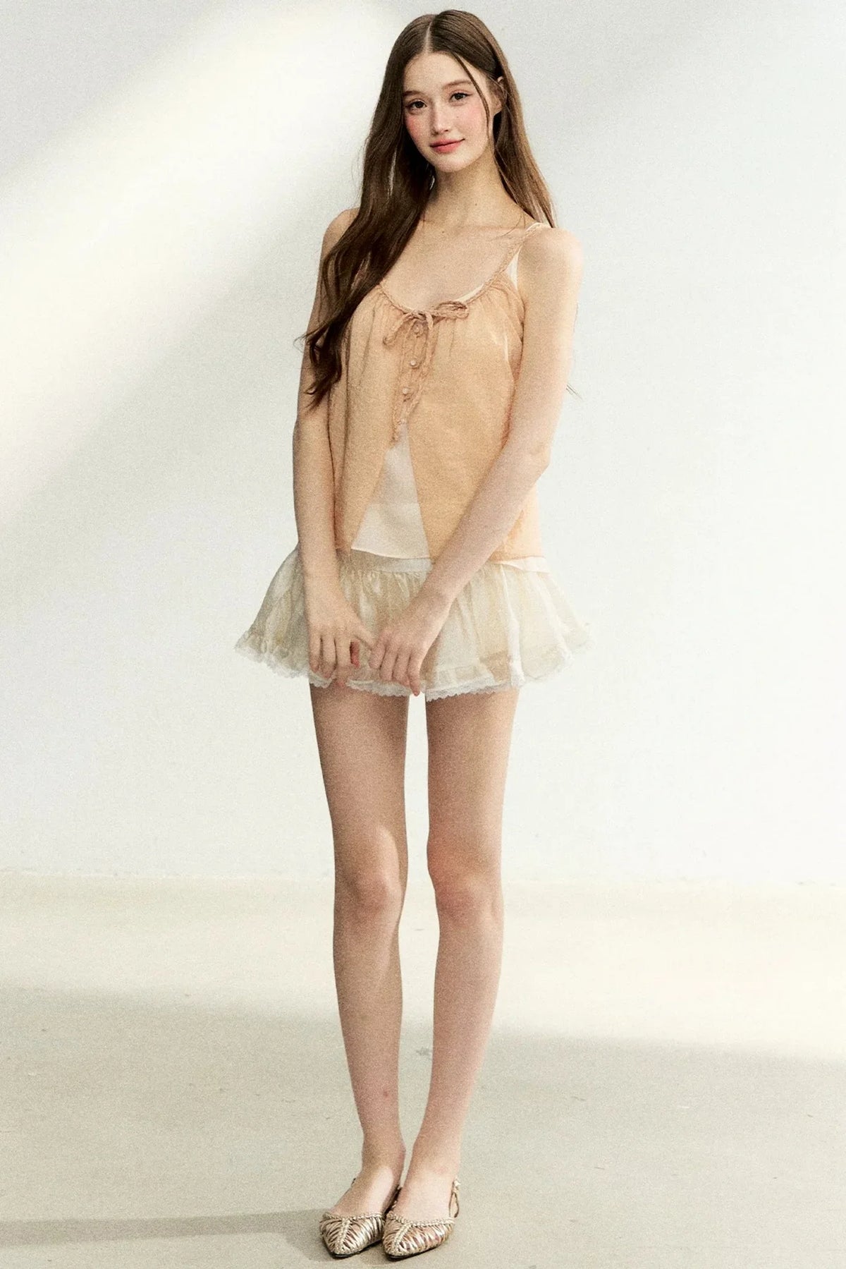 Lace-Up Sheer Cardigan Set-Up