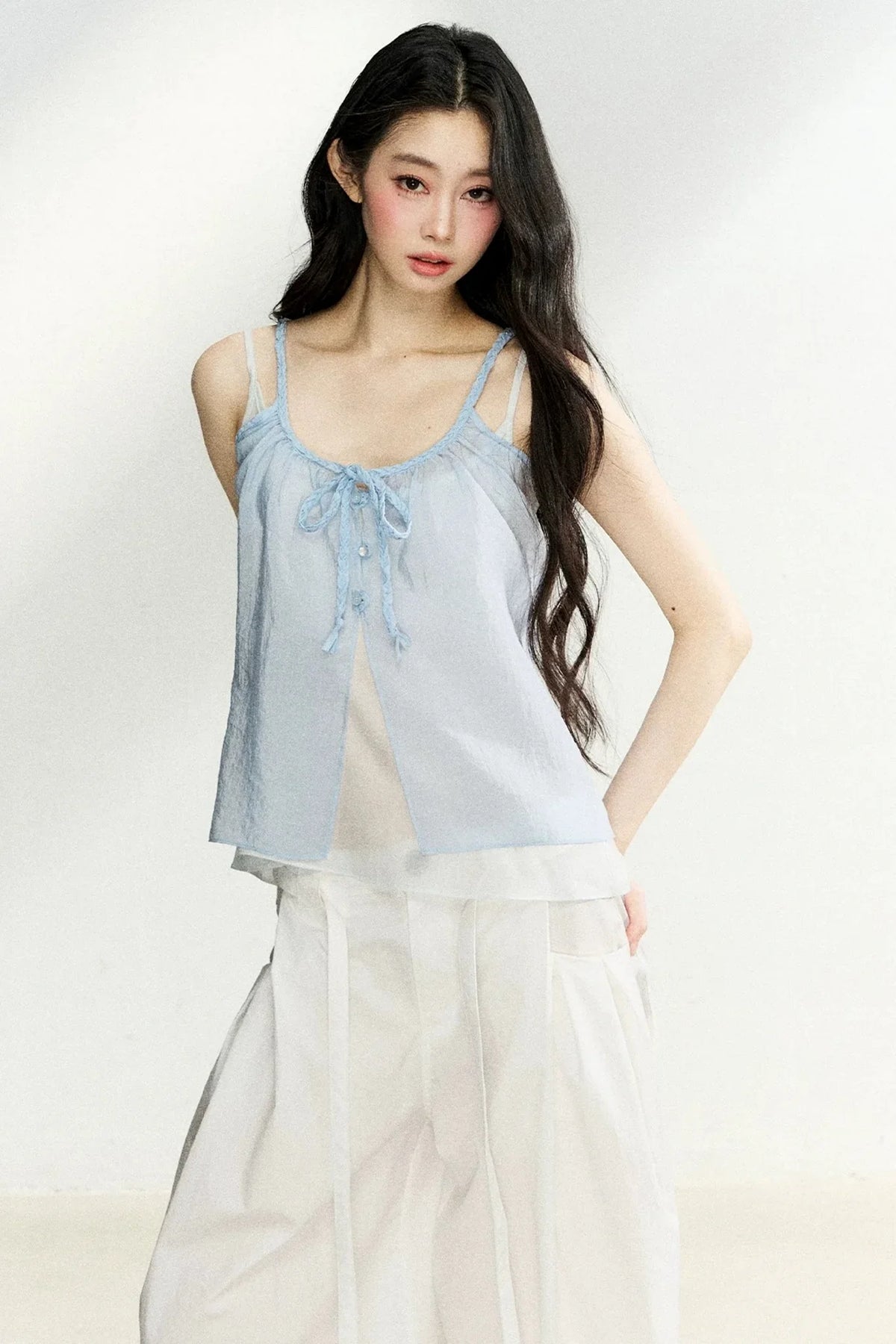 Lace-Up Sheer Cardigan Set-Up