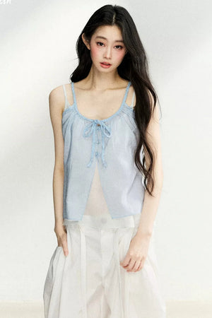 Lace-Up Sheer Cardigan Set-Up
