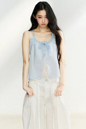 Lace-Up Sheer Cardigan Set-Up