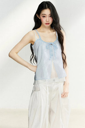 Lace-Up Sheer Cardigan Set-Up