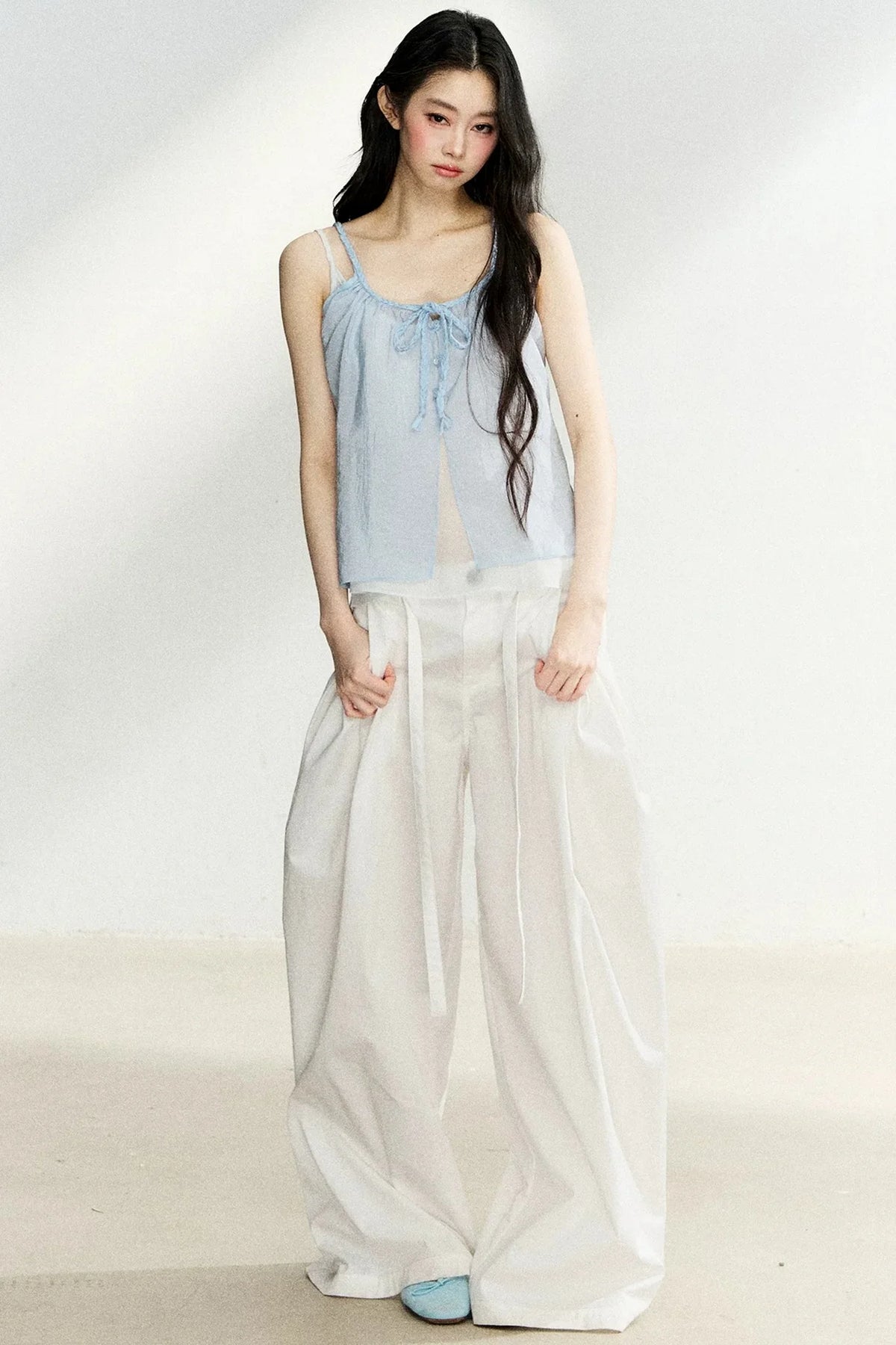 Lace-Up Sheer Cardigan Set-Up