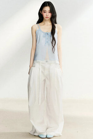 Lace-Up Sheer Cardigan Set-Up