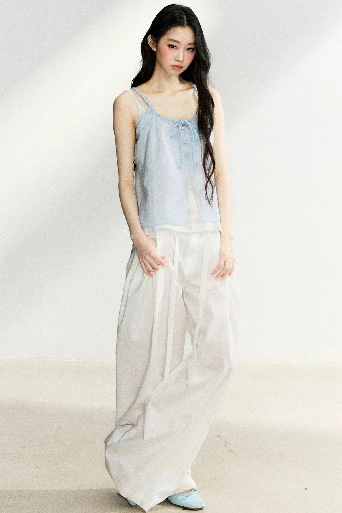 Lace-Up Sheer Cardigan Set-Up