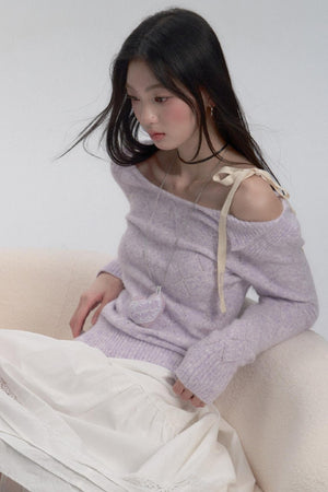 Lace-Up Shoulder Knit Top