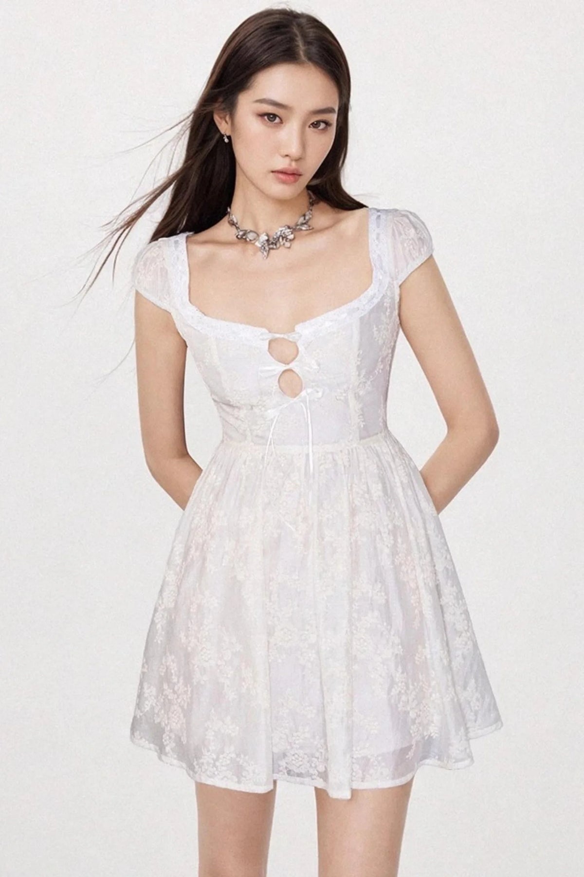 Lace-Up Slim White Dress