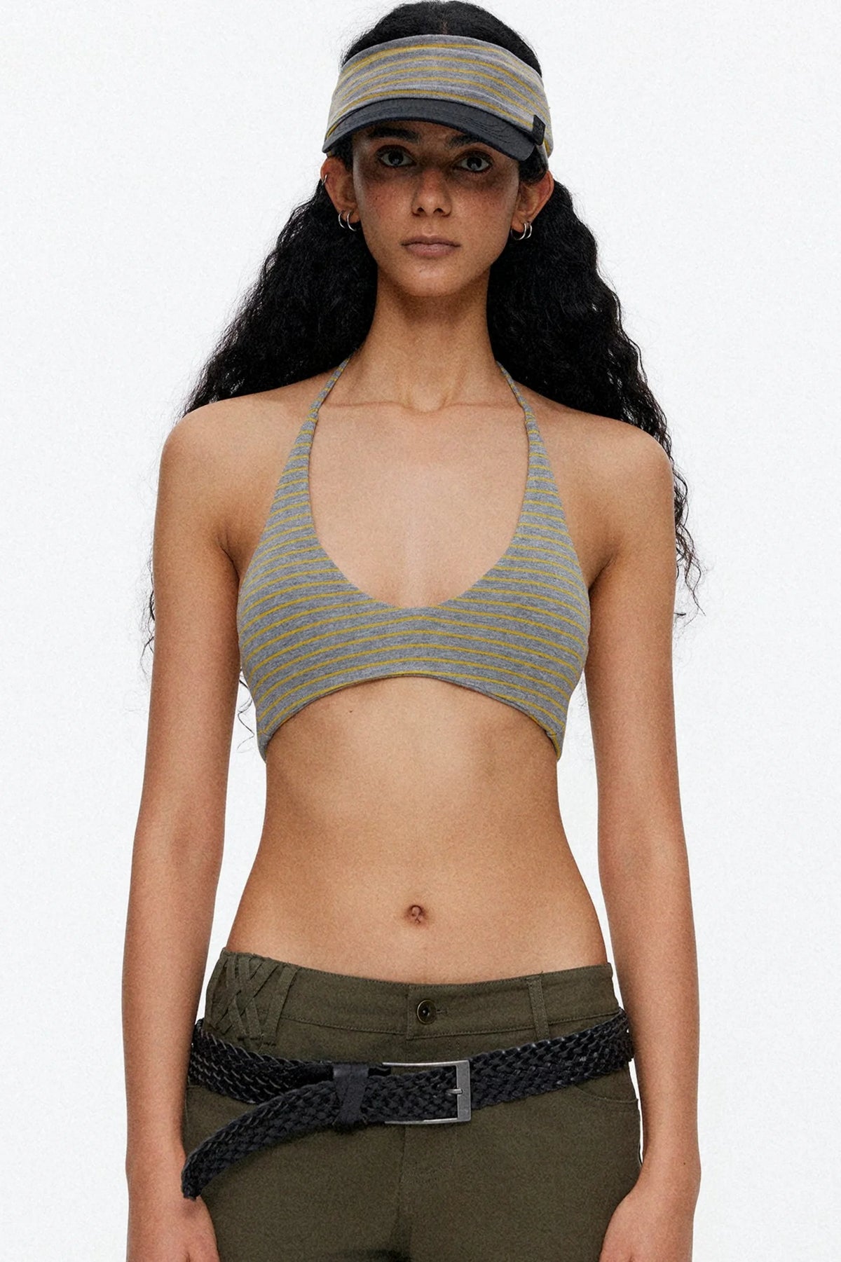 Lace-Up Striped Halter Bikini