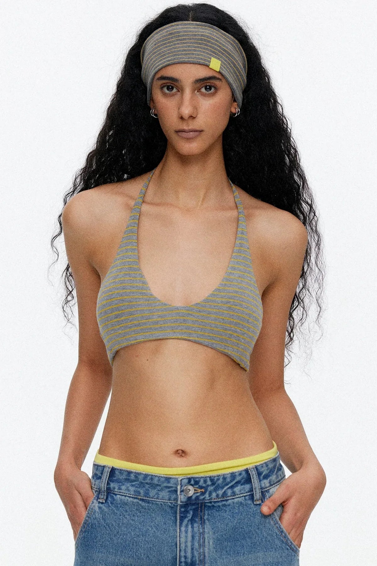 Lace-Up Striped Halter Bikini