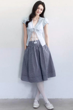 Lace-Up Top and Plaid Skirt Set-Up