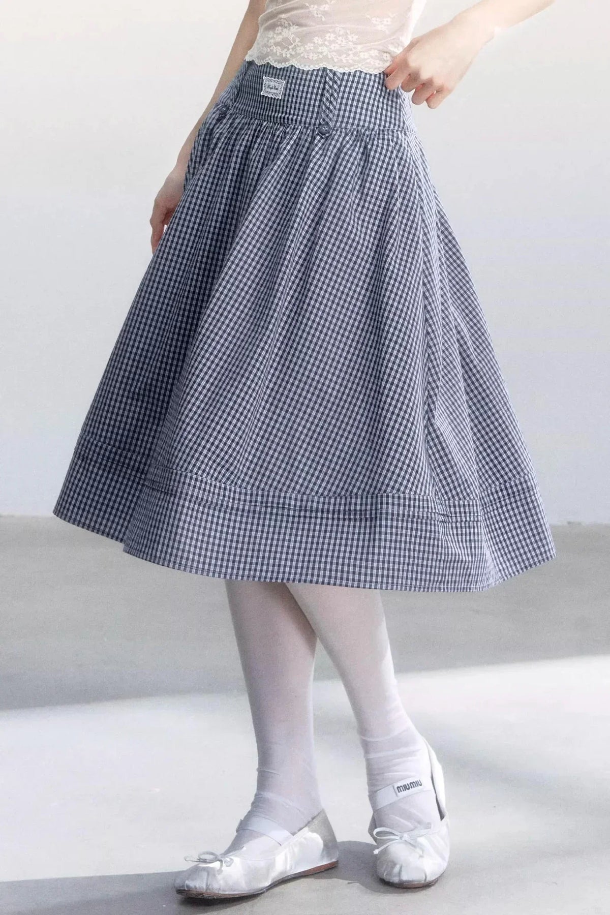 Lace-Up Top and Plaid Skirt Set-Up