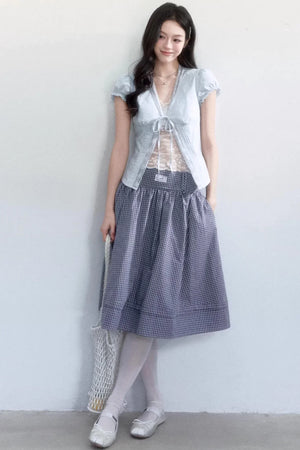 Lace-Up Top and Plaid Skirt Set-Up