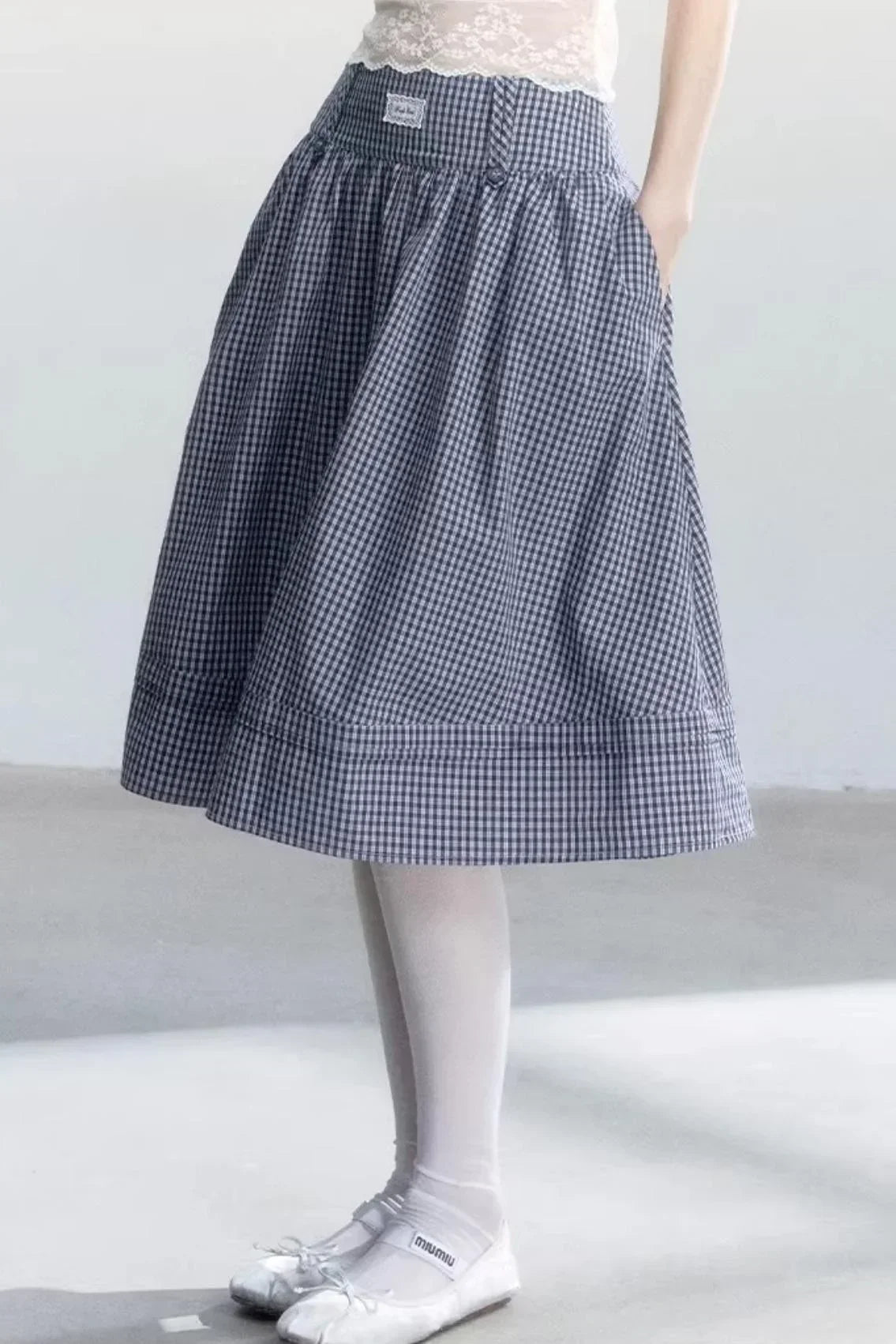 Lace-Up Top and Plaid Skirt Set-Up