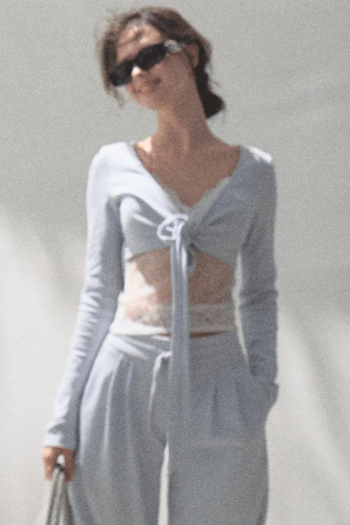Lace-Up Top & Wide Leg Pants Set-Up
