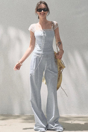 Lace-Up Top & Wide Leg Pants Set-Up