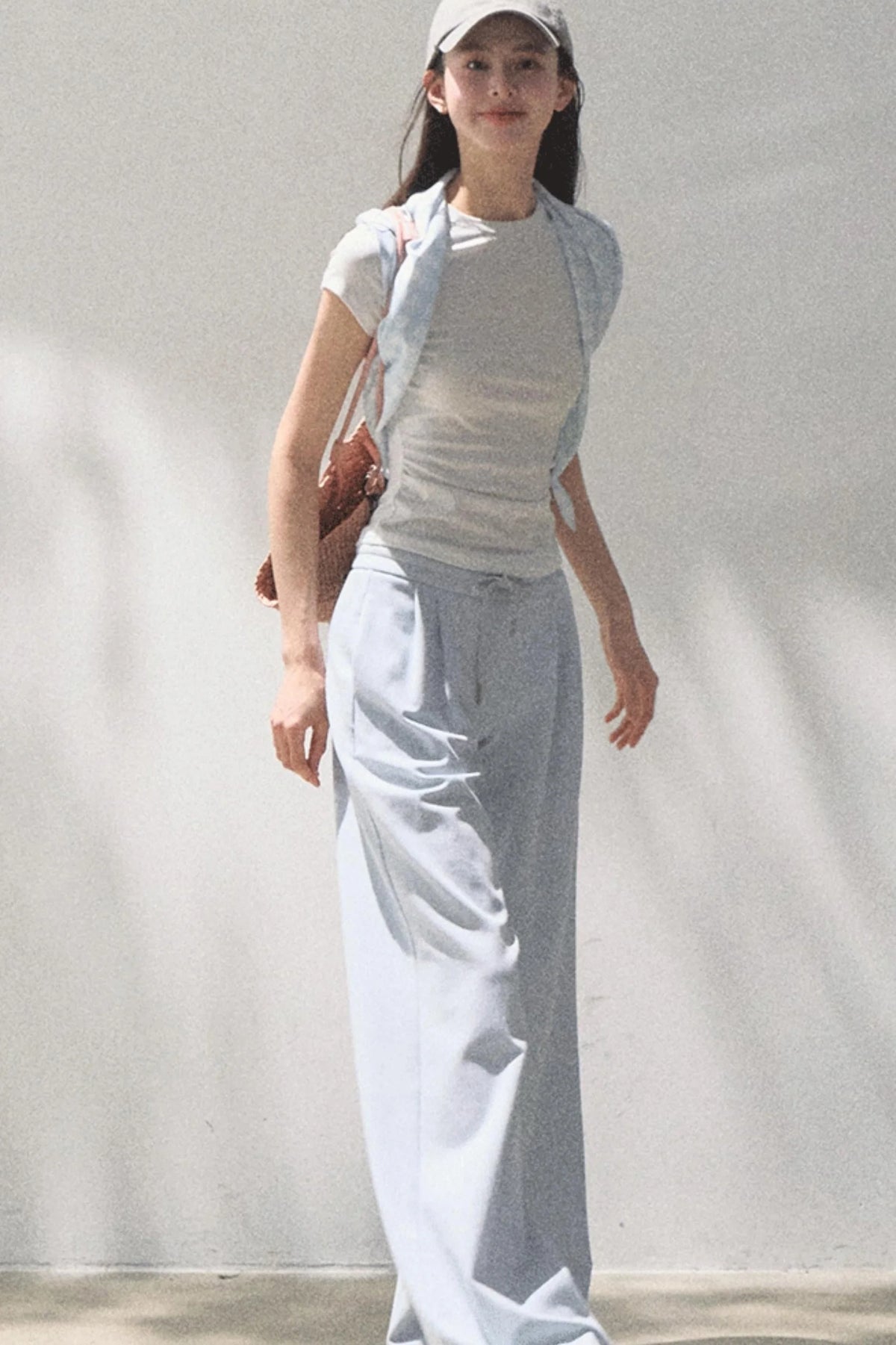 Lace-Up Top & Wide Leg Pants Set-Up